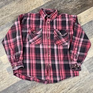 Vintage Flannel Shirt Pink Striped Size Medium Collared Full Button Casual